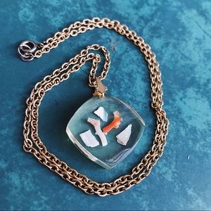 Vintage Lucite & Coral Shell Necklace